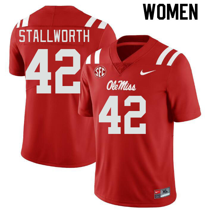 Women #42 Micah Stallworth Ole Miss Rebels College Football Jerseys Stitched-Red